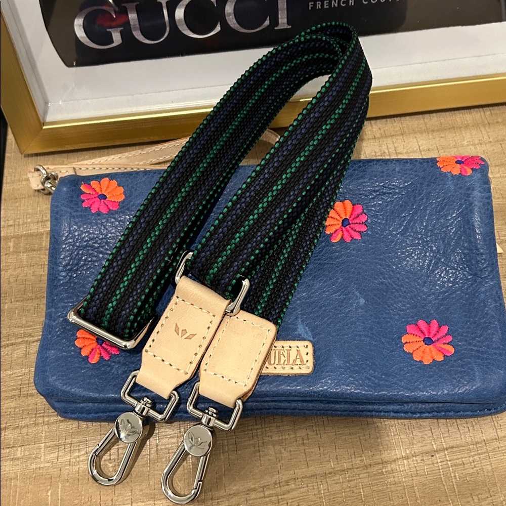 Consuela Uptown Pax Blue Crossbody Bag with Pink Floral Accents